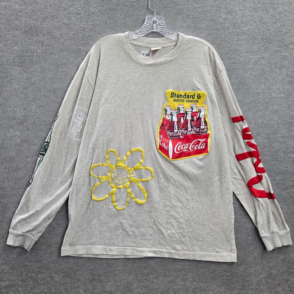 Coca Cola‎ x Pacsun Men Shirt Large Gray Logo Classic Bottle Long Sleeve Tee